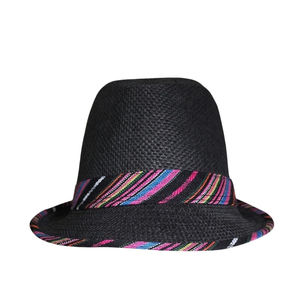 Westend Woven Black Fedora with Multicolor Band Hat Adult Small/Medium
